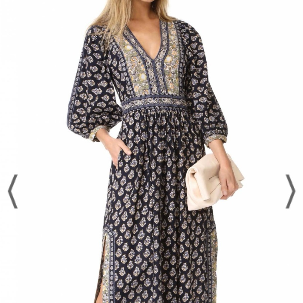 Rebecca Taylor Black and White Slit Sundress with Bishop Sleeves